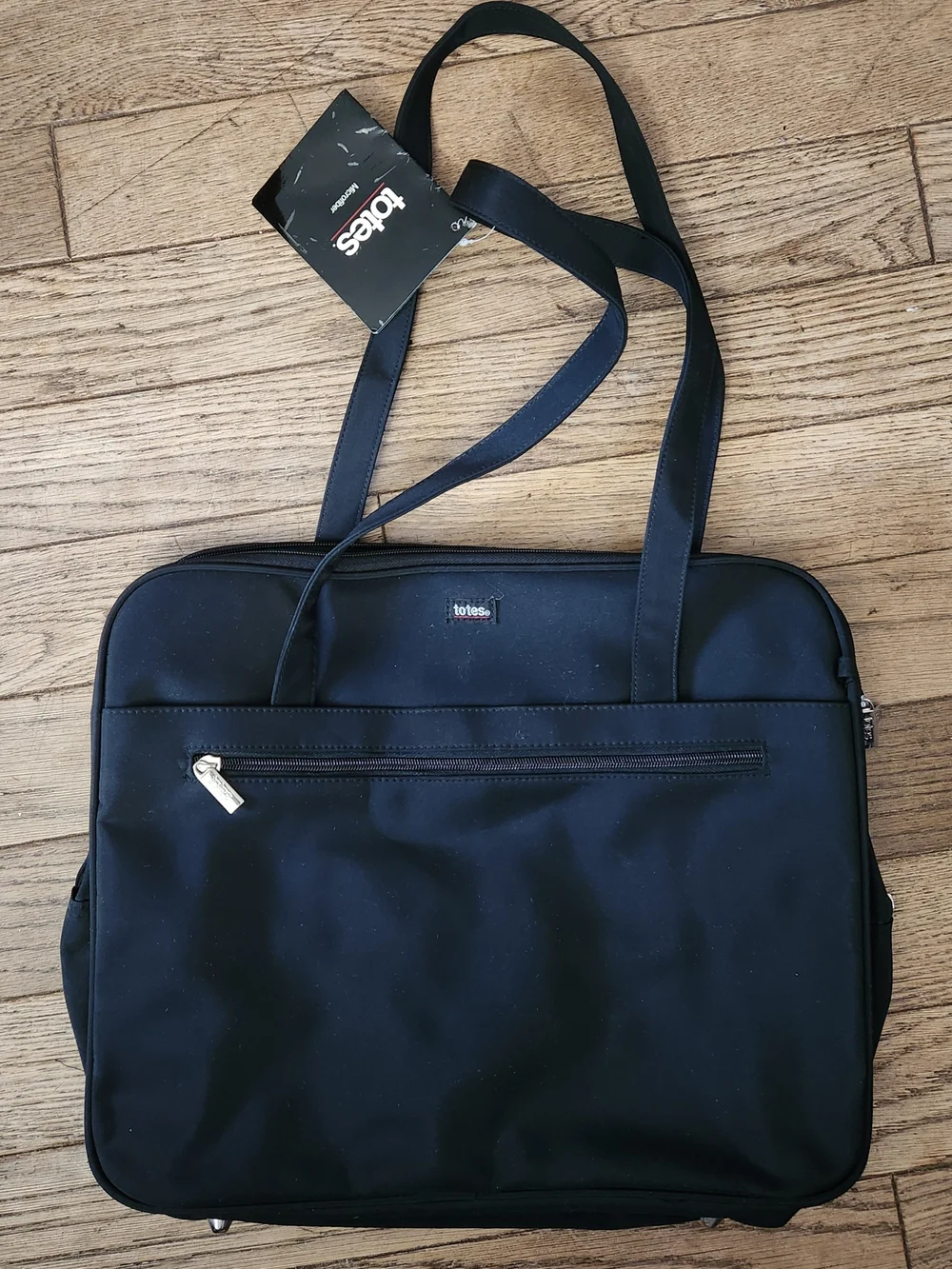 totes Black Nylon Laptop Tote with Front Zip Pocket